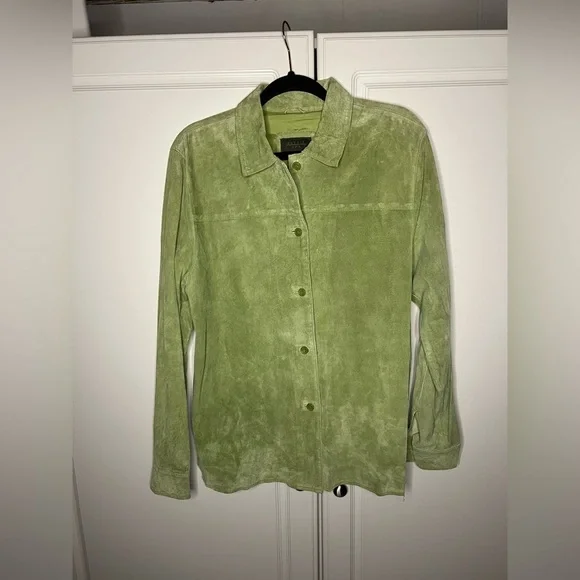 Vintage Y2K Green Suede Leather Button Down Shirt - Picture 3 of 14